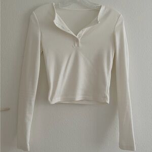 White Henley Long Sleeve Top